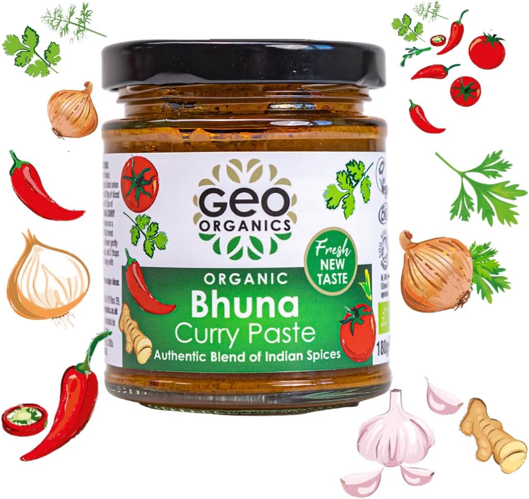 Geo Organics Bhuna Curry Paste 180g (Pack of 1) Serves 4 | Organic Curry Paste | Certified Organic & Vegan-Friendly Indian Curry Paste | Authentic Restaurant Recipe Base Vegan Food : Amazon.co.uk: Grocery