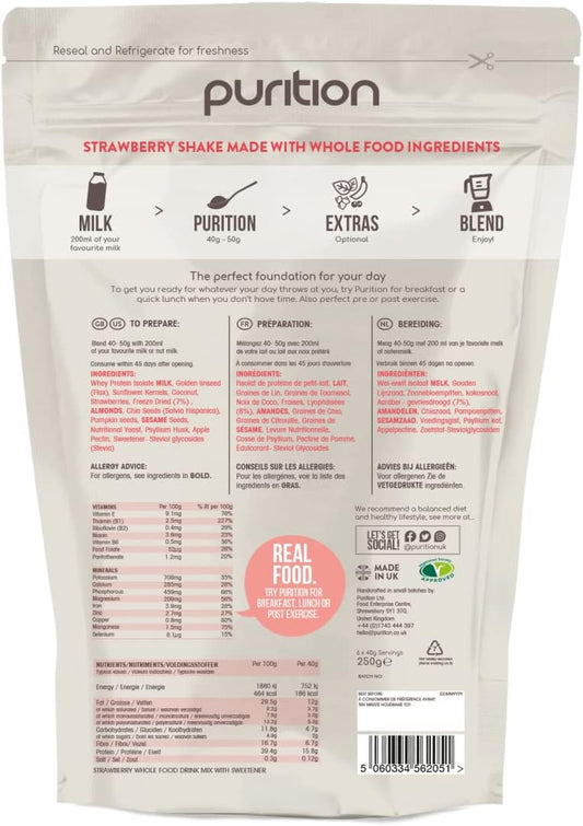 Purition Original Natural Protein Powder for Keto Diet Shakes and Meal Replacements Shakes with Only Natural Ingredients - 250g (Strawberry) : Amazon.co.uk: Health & Personal Care