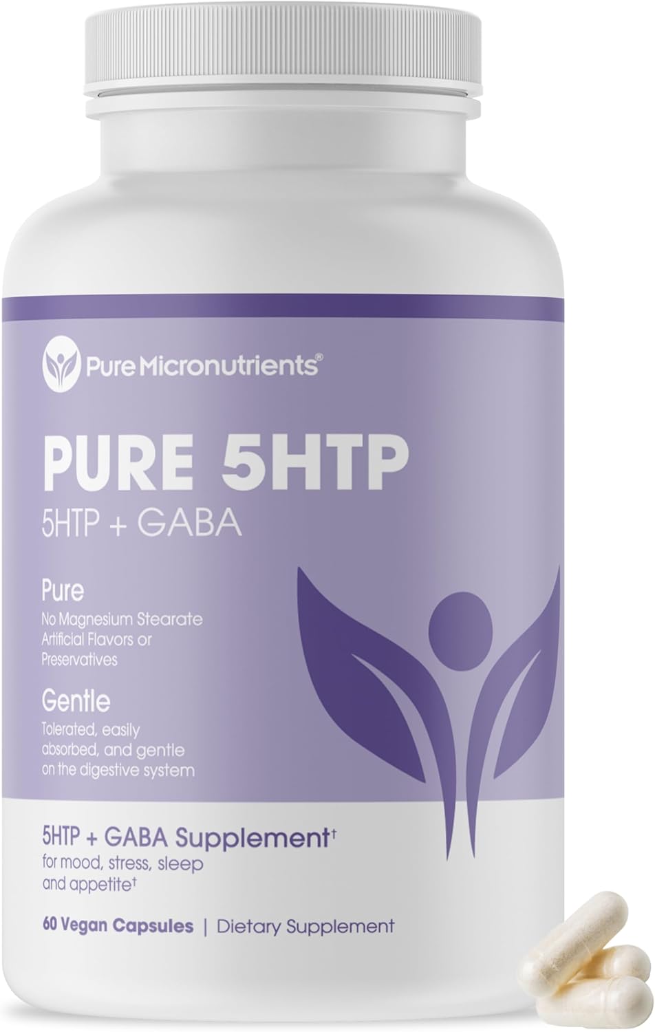 Pure 5-Htp (5-Hydroxytryptophan) Plus Gaba Supplement - For Sleep, Mood & Stress Management - 60 Veggie Caps