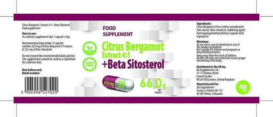 Hepatica Citrus Bergamot + Beta Sitosterol Complex 450Mg | 120 Vegan Capsules | High Strength Heart, Cholesterol & Prostate Support | 3Rd Party Lab Tested | Non-Gmo & Gluten-Free