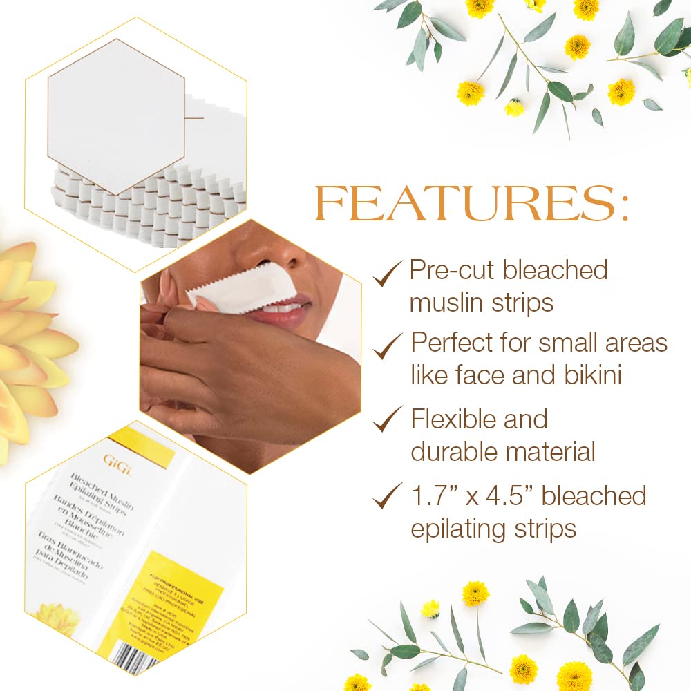 Gigi Bleached Muslin Wax Strips For Waxing – 100 Count Epilating Wax Strips For Hair Removal, Ideal For Facial And Body Waxing, Spa Use : Hair Waxing Strips : Beauty & Personal Care