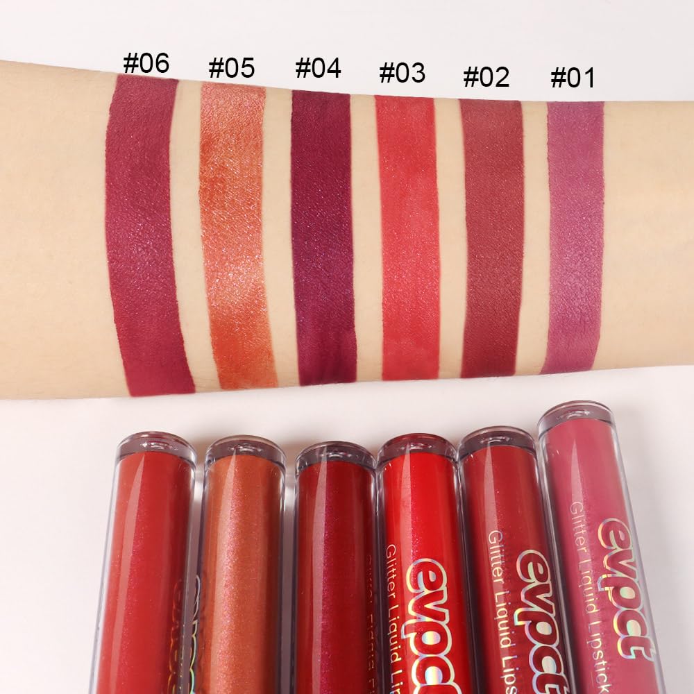Evpct 1Pcs Mauve Red Matte To Glitter Liquid Lipstick Lip Set Kit, Long Lasting Matte Diamond Glitter Lipstick Waterproof, Colorful Sparkly Glossy Metallic Shimmer Sparkle Lip Gloss For Women 02# : Beauty & Personal Care