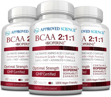 Approved Science BCAA Supplement - 180 Tablets - 2400mg - Increase Performance and Enhance Muscle Development - L-Leucine, L-Isoleucine, L-Valine - Made in USA, Non-GMO