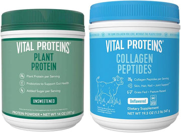 Vital Proteins 1.25 Lb Unflavored Collagen Peptides Powder + 14 Oz Unsweetened Plant Protein Powder