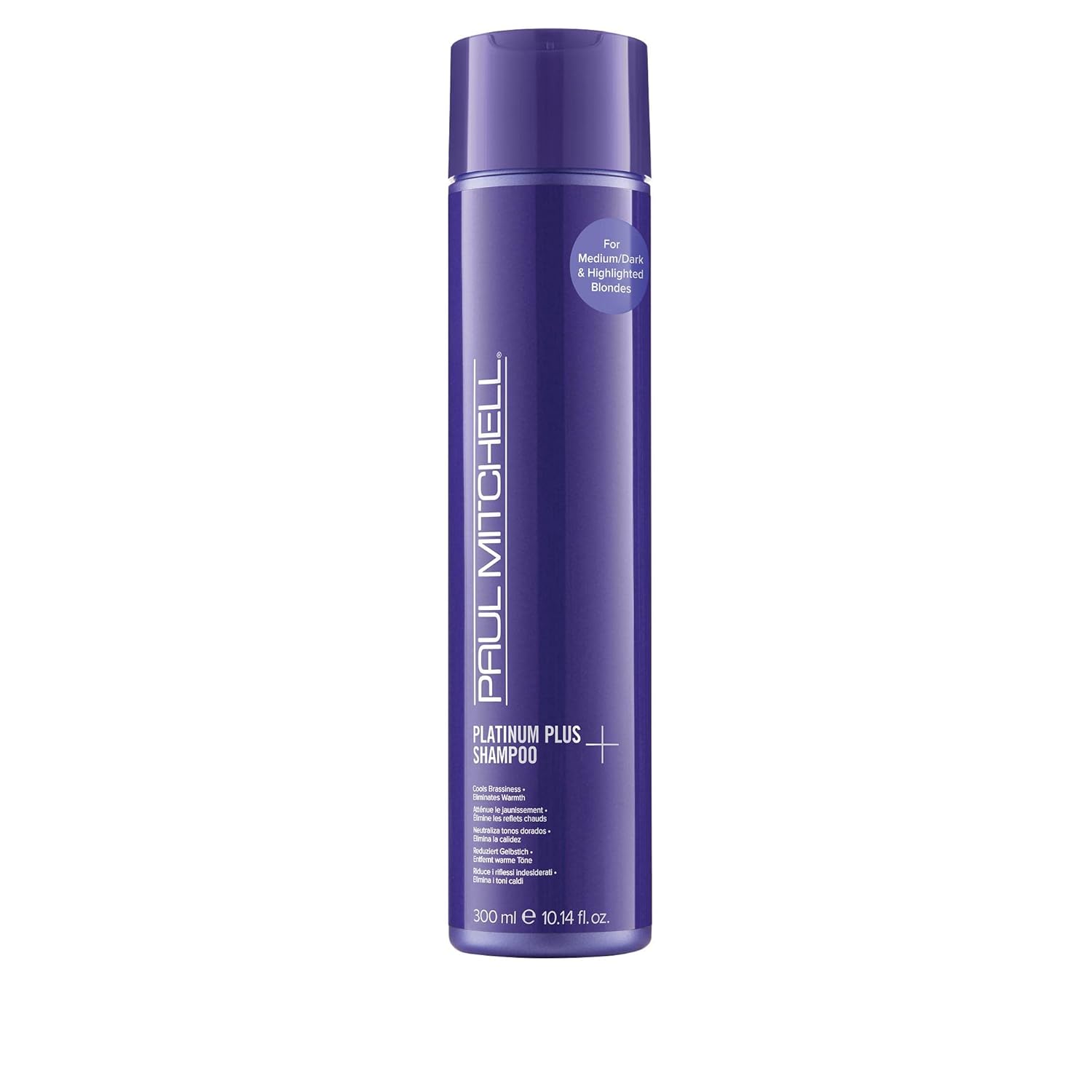 Paul Mitchell Platinum Plus Purple Shampoo, Cools Brassiness, Eliminates Warmth, For Medium To Dark Blonde And Highlighted Hair