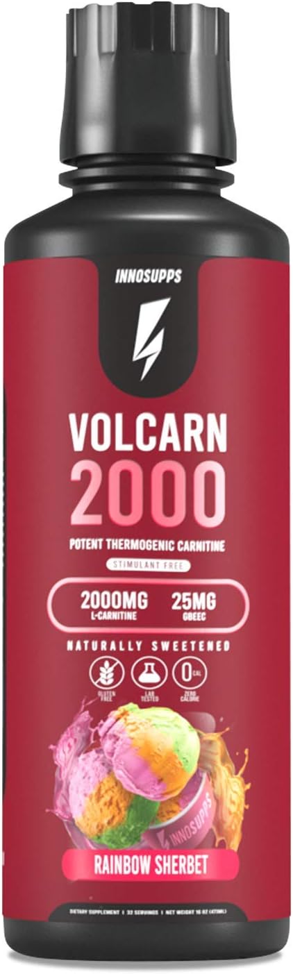 Innosupps Volcarn 2000 - L-Carnitine Advanced Energy Liquid | Atp Enhancer With Gbeec | Boosts Energy, Enhances Focus, Caffeine Free, No Artificial Sweeteners | 32 Servings (Rainbow Sherbet)