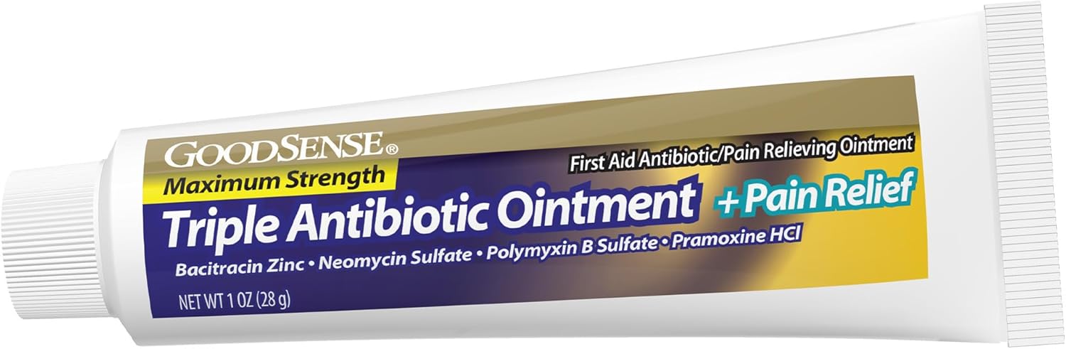 Goodsense Maximum Strength Triple Antibiotic Ointment Plus Pain Relief, Soothes Painful Cuts, Scrapes, And Burns, While Preventing Infection, 1 Ounce : Health & Household