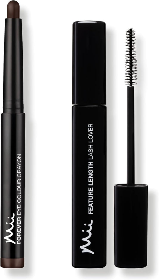 Mii Cosmetics Dramatic Eye Mascara And Eyeshadow Duo Gift Set | Professional Eye Makeup Set With Eyeshadow Stick And Lengthening Mascara | Makeup Gift Set For Women, Perfect Makeup Bundle | Walnut