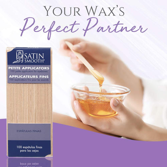 Satin Smooth Petite Wax Stick Applicators - Fine Wooden Sticks For Eyebrow & Facial Hair Removal, Precise Waxing Tools For Salons & Home, 100 Count
