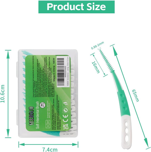 Yeersuo Silicone Interdental Brushes 84 Pcs, Braces Brush Disposable Toothpick, Silicone Dental Brushes Tooth Flossing Picks, Dental Picks For Braces Teeth Cleaning, Green Colours