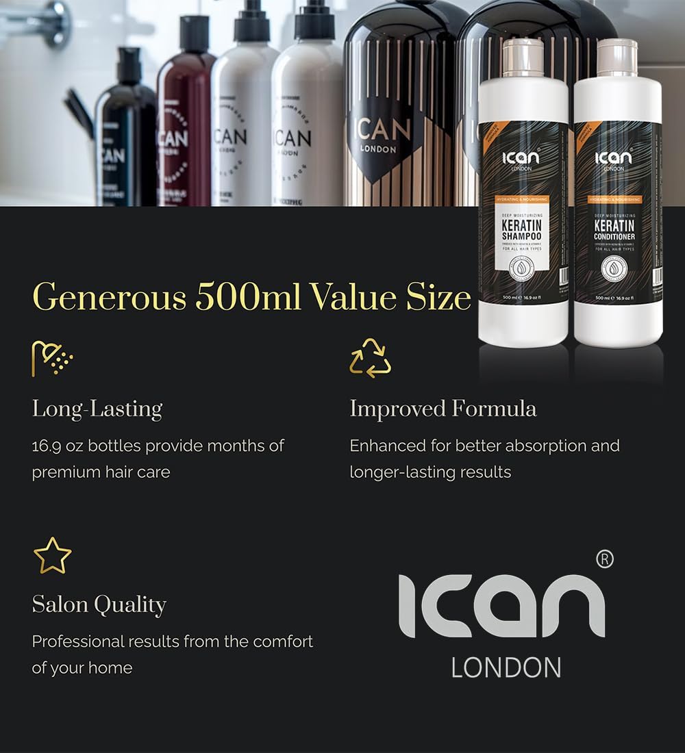 Ican London Keratin Shampoo & Nourishing Sulfate Free Conditioner Sets 500Ml X 2