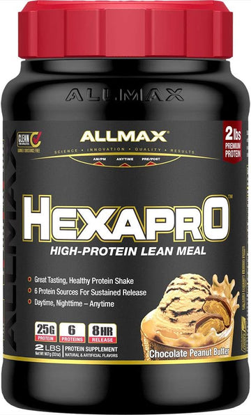 Allmax Hexapro, Chocolate Peanut Butter - 2 Lb - 25 Grams Of Protein Per Serving - 8-Hour Sustained Release - Zero Sugar - 21 Servings