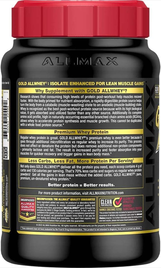 Allmax Nutrition Gold Allwhey, Chocolate Peanut Butter - 2 Lb - 24 Grams Of Protein Per Scoop - Gluten Free, Low Carb & Low Sugar - Approx. 30 Servings