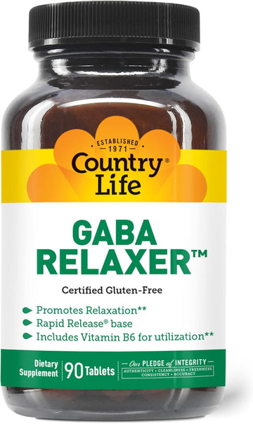 Country Life Gaba Relaxer – 90 Tablets | Rapid Release Formula For Relaxation, Stress & Sleep Support | With Gaba, Amino Acids & B Vitamins | Certified Vegan, Gluten-Free, Non-Gmo