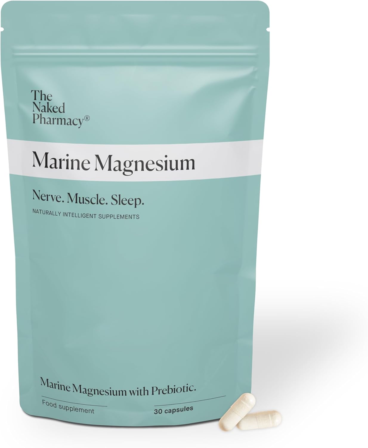 The Naked Pharmacy | Marine Magnesium | Sleep & Nerve/Muscle | Natural Supplements With Prebiotic Baobab | High Strength | No Additives | Vegan | 60 Capsules