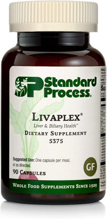 Standard Process Livaplex - Whole Food Bowel, Digestion And Digestive Health, Liver Health And Gallbladder Support With Spanish Black Radish, Betaine Hydrochloride, And Organic Carrot - 90 Capsules