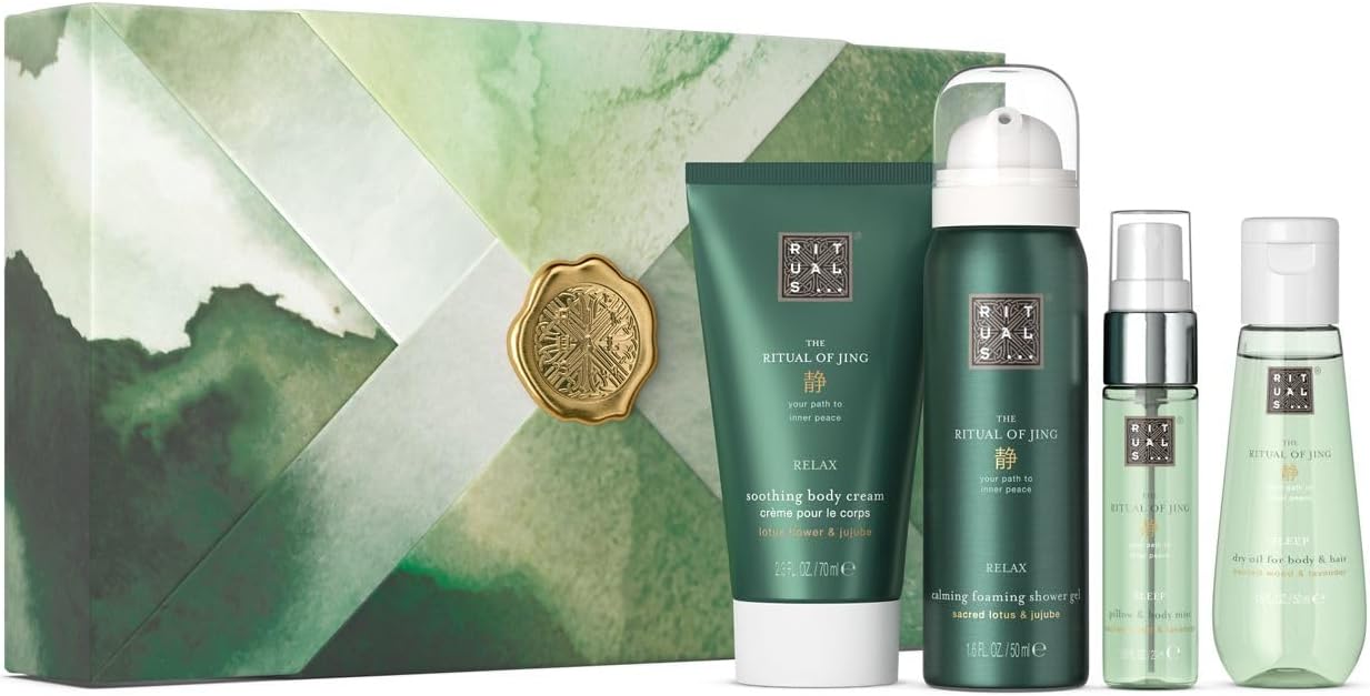 Rituals Gift Set The Ritual Of Jing S - 4 Home And Skincare Products Enriched With Lotus Flower And Jujube - Bath Gift Box With Calming And Caring Properties