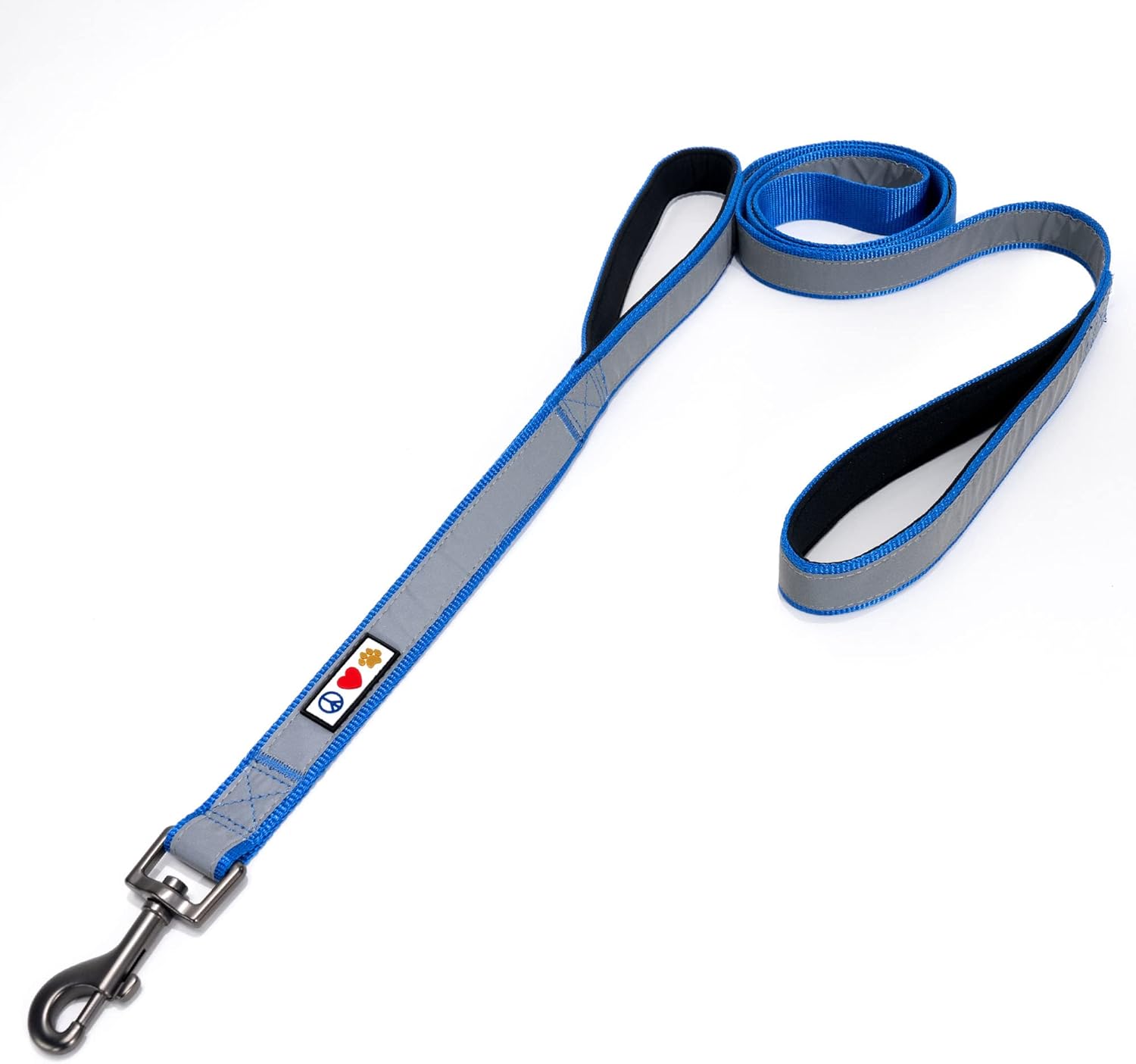 PAWTITAS Puppy Dog Training Double Handle Reflective Lead | Reflective Short Dog Lead for Training | Hands Free Running Dog Lead | 1.8 M Reflective Dog Lead Comfortable Padded Handle - Blue Lead