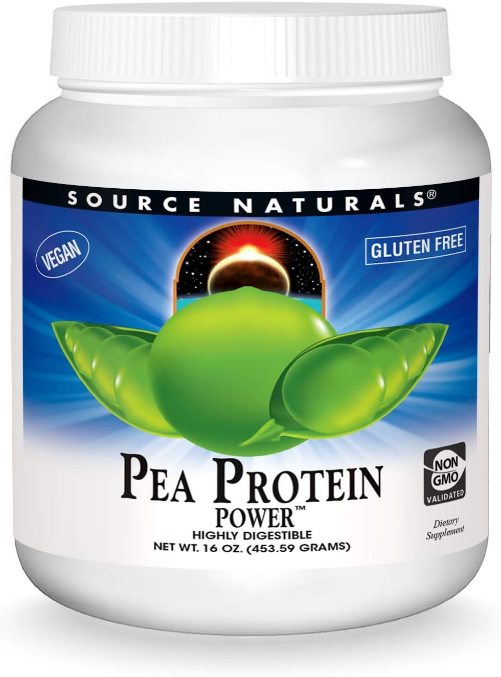 Source Naturals Pea Protein Power Plant-Based Protein Powder - Easy to Digest, Bioavailable, Non-Dairy, Vegan, Non-GMO, Gluten Free, Sugar Free, Unflavored* - 16oz