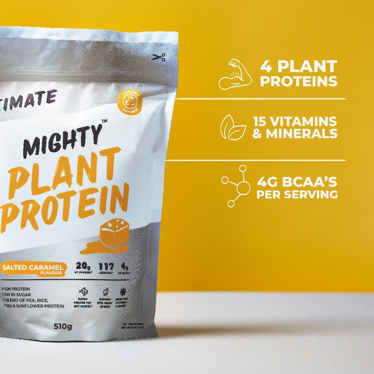 Mighty Ultimate Vegan Protein Powder, Salted Caramel Flavour, (17 Servings, 510G Bag Without Scoop), Plant Based, Dairy Free Protein Shakes, Added Vitamins, Minerals & Super Greens