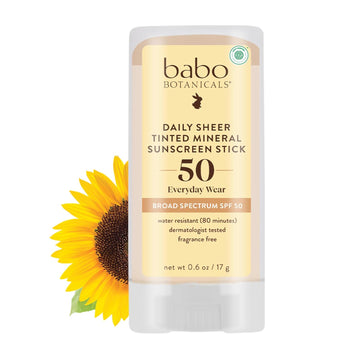 Babo Botanicals Daily Sheer Mineral Tinted Sunscreen Stick Spf50 - Natural Zinc Oxide - For Face - For All Ages - Ewg Verified - Water Resistant - Fragrance-Free - Various Sizes