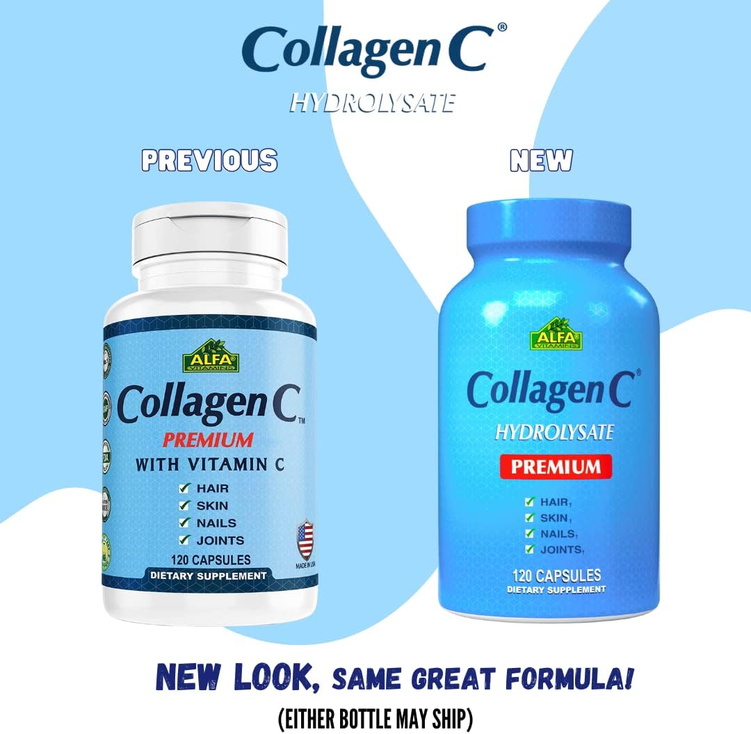 CollagenC - Premium Collagen peptides Hydrolysate formula with Vitamin C - Nutritional Supplement with Vitamin C - Skin, Nails & Hair Rejuvenation, Supports Bone, Muscle Health - 120 Capsules : Health & Household