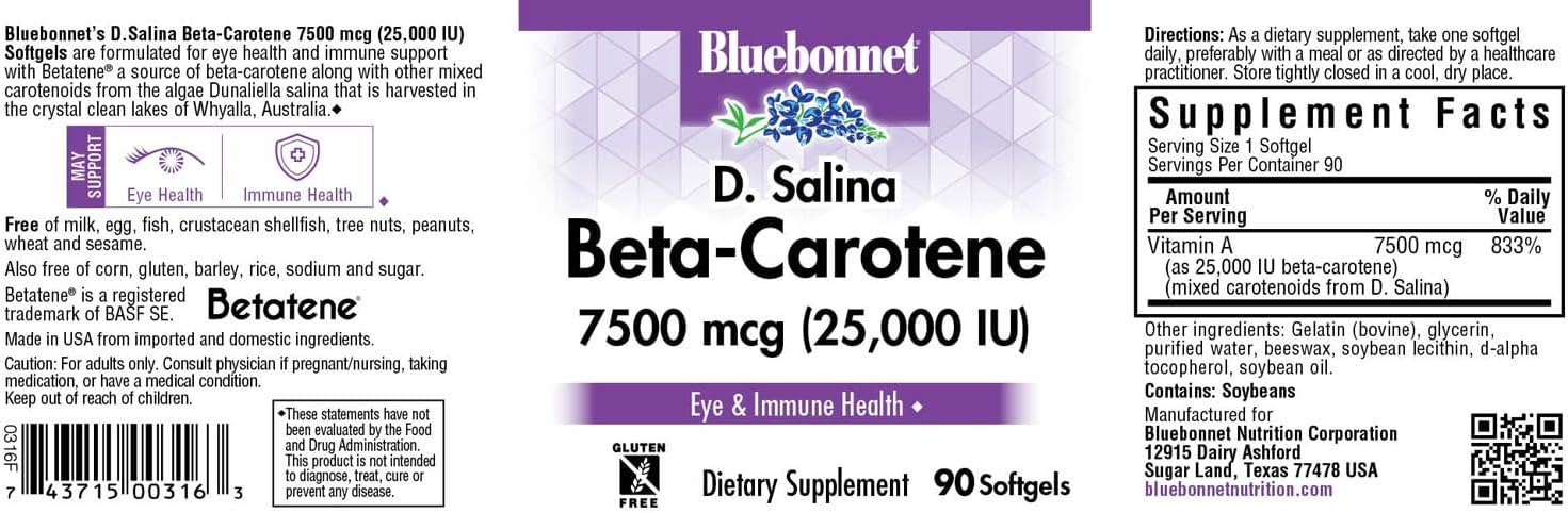 Bluebonnet Mixed Beta-Carotene 25000 Iu Soft Gels, Redish Brown, 90 Count