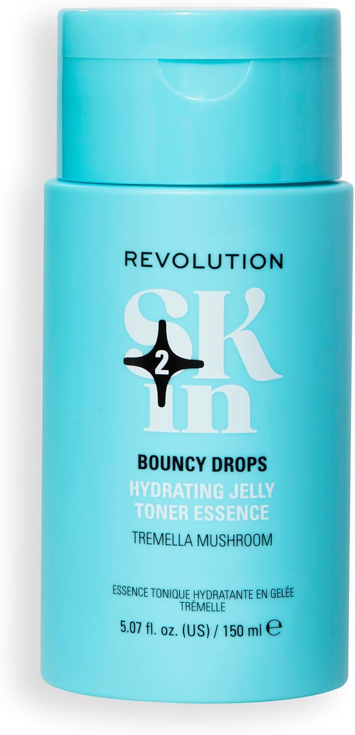 Revolution Skin, Bouncy Drops Tremella Mushroom Hydrating Jelly Toner Essence, Facial Toner With Vitamin B5, Plumps & Smoothes Skin, Vegan & Cruelty-Free, 150Ml