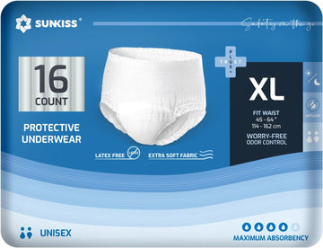 SUNKISS TrustPlus Incontinence and Postpartum Underwear for Men and Women, Disposable Protective Underwear with Maximum Absorbency, Odor Control, XLarge, 16 Count