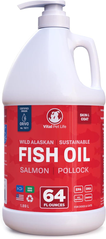 Fish Oil for Dogs - Healthy Skin & Coat, Salmon, Pollock, All Natural Supplement for Pets, Itching Scratching Allergy & Inflammation Defense, Omega 3 EPA DHA, Brain & Heart Health, 64 oz