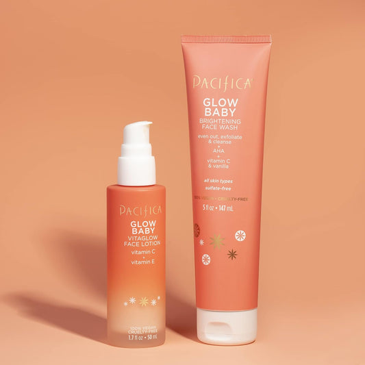 Pacifica Beauty | Glow Baby Brightening Face Wash + Glow Baby VitaGlow Hydrating Face Moisturizer Set | Contains Vitamin C | For All Skin Types | 100% Vegan and Cruelty Free | Clean Skin Care