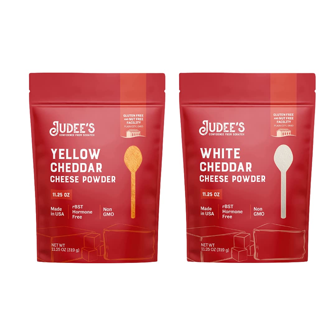 Judee's Small Cheddar Bundle: Yellow Cheddar Cheese Powder (11.25 oz) and White Cheddar Cheese Powder (11.25 oz)