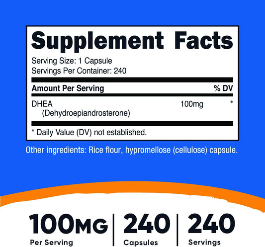 Nutricost Dhea 100Mg, 240 Capsules - Gluten Free, Soy Free, Non-Gmo, Supplement