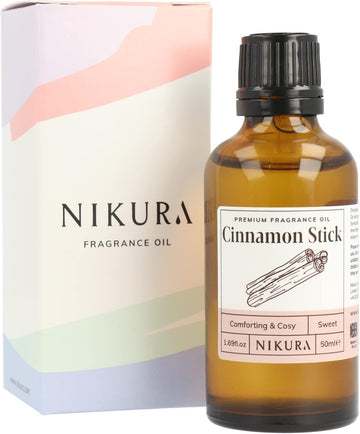 Nikura | Cinnamon Stick Fragrance Oil - 50ml | Perfect for Soap Making, Candle Making, Wax Melts, Diffuser | Great for use in Bath Bombs, Perfume Oil, Perfume Scents | Vegan & UK Made