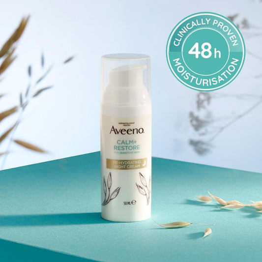 Aveeno Calm+Restore Re-Hydrating Night Cream (1 X 50Ml), Fragrance-Free Face Care, Intensely Nourishes With Shea Butter & Prebiotic Oat, Suitable For Sensitive Skin