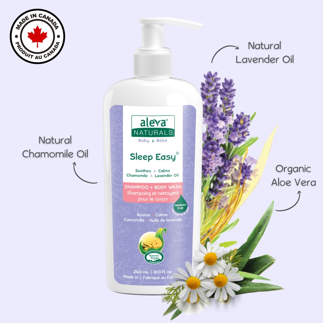 Aleva Naturals Hypoallergenic Sleep Easy Baby Hair And Body Wash For Kids And Toddlers, Plant-Based Organic Aloe Vera Formula With Lavender Scent, Gentle On Eyes And Sensitive Skin - 8 Fl Oz : Baby