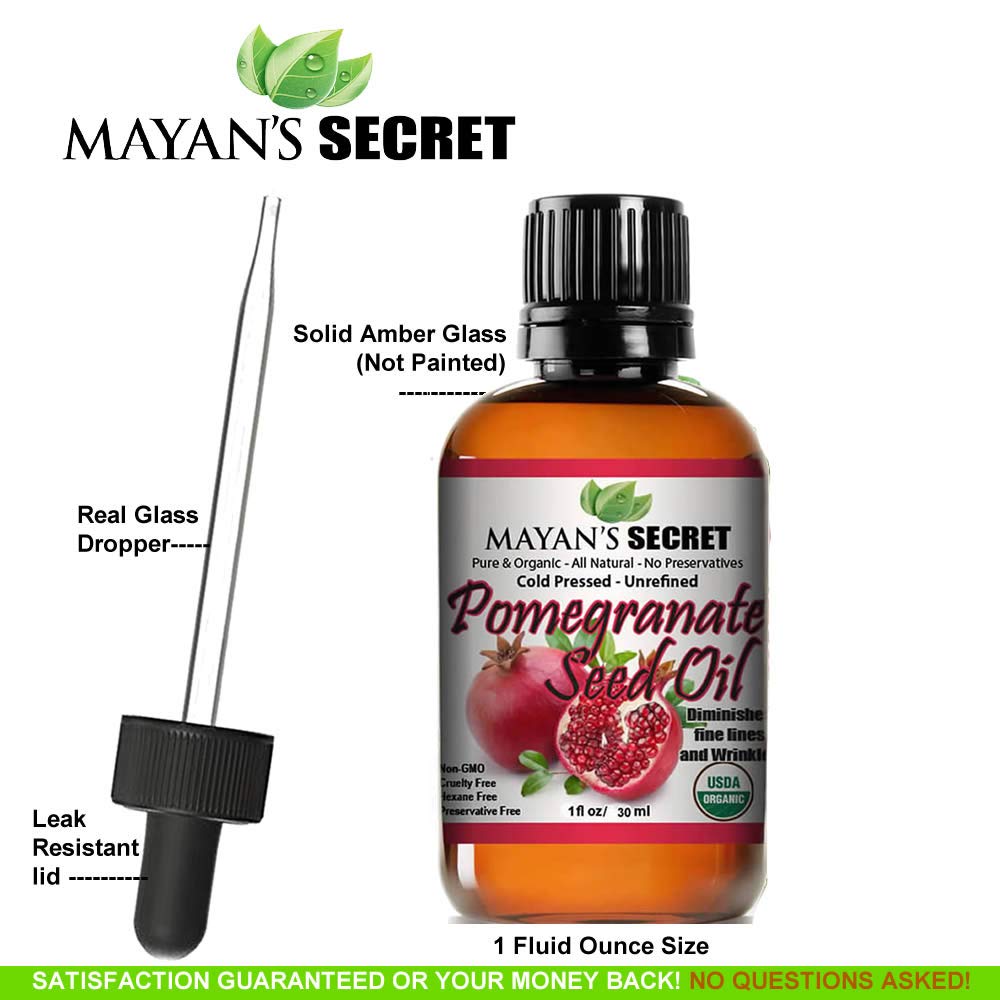 Mayan'S Secret Usda Certified Organic Pomegranate Seed Oil For Skin Repair -Glass Bottle Cold Pressed And Pure Rejuvenating Oil For Skin, Hair And Nails : Beauty & Personal Care