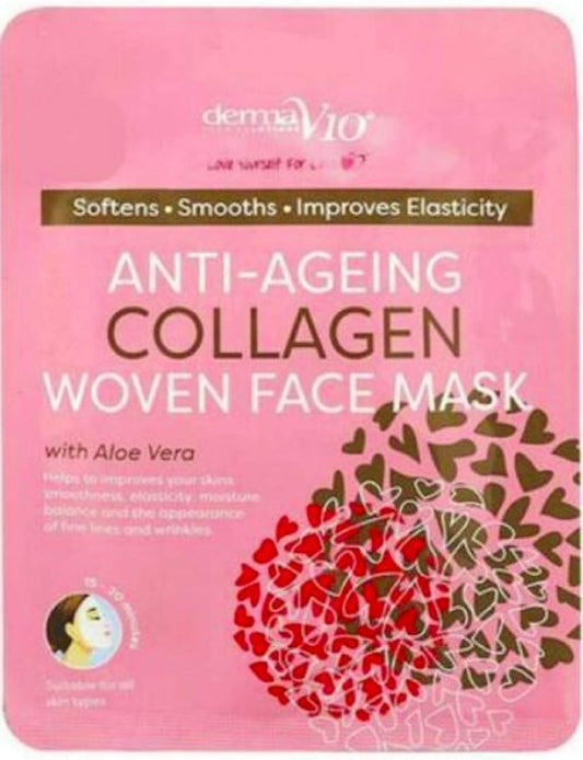 Pack Of 3 Dermav10 Anti-Ageing Collagen Face Mask With Aloe Vera