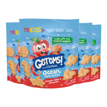 Get'Ems! From Gerber Pumpkin, Apple & Cinnamon Ocean World Cookies, Kids Snack Made With Real Veggies & Fruits, Iron & Vitamin E - 4 Pack