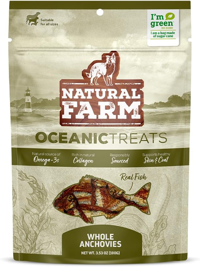 Natural Farm Real Fish Dried Fish Dog Treats- Dried Anchovies- Natural Dried Fish Dog Treats- Sustainably Sourced Fish,1 Ingredient - Anchovies, Collagen, Omega 3,Vitamin B&D For A Shiny Coat