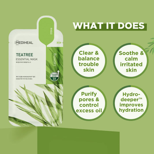 Mediheal Official [Korea'S No 1 Sheet Mask] - Tea Tree Essential Blemish Control Mask (10Ea (Renewal))