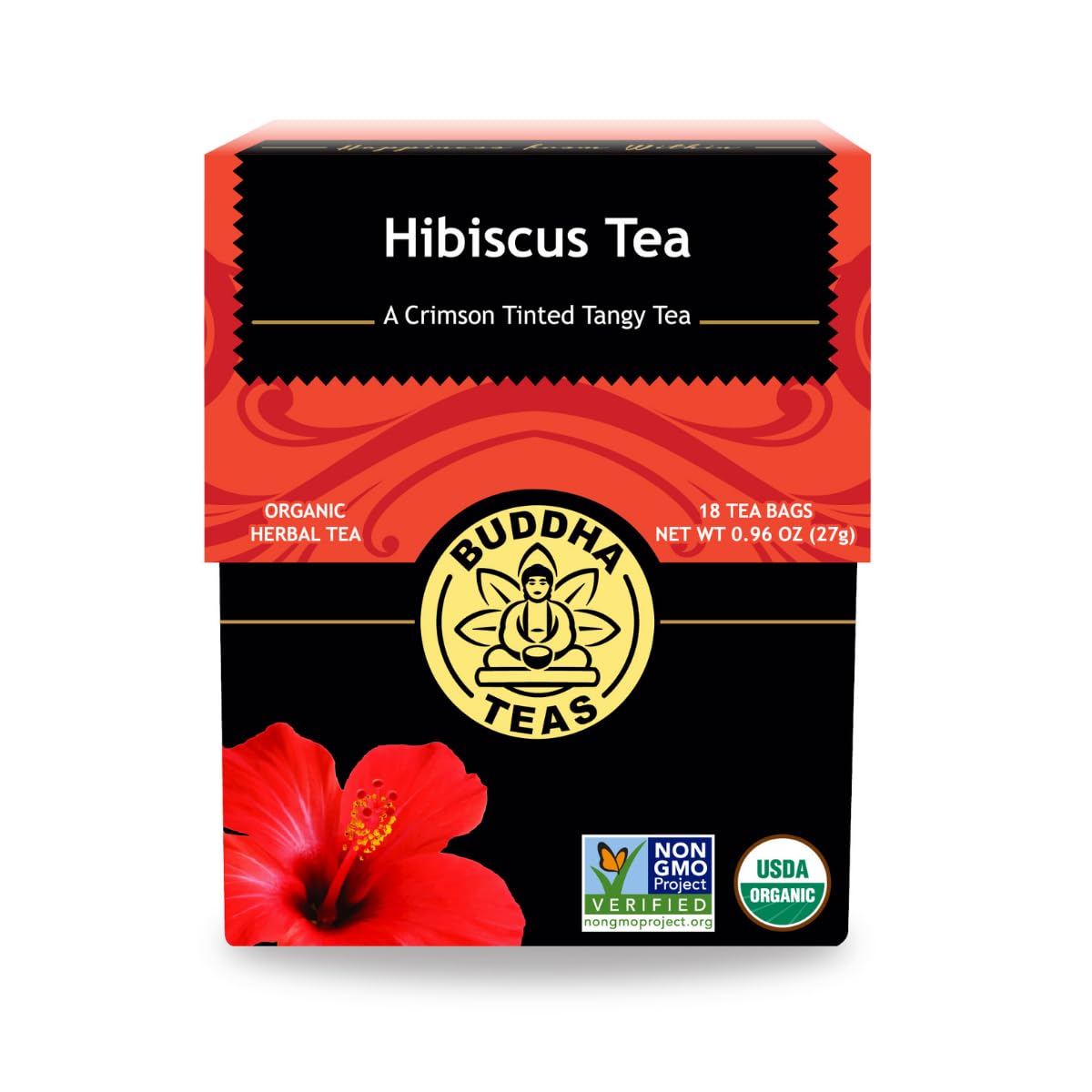 Buddha Teas - Hibiscus - Organic Herbal Tea - For Health & Wellbeing - With Antioxidants, Vitamin C & Bioflavonoids - Caffeine Free - 100% Kosher & Non-Gmo - 18 Tea Bags (Pack Of 1)