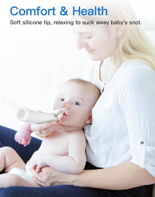 Baby Nasal Aspirator, Electric Nose Sucker with 5 Levels Suction, Soothing Light & Nursery Rhymes (White)