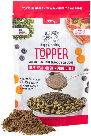 iHeartDogs Dog Food Topper - Freeze-Dried Raw Dog Food Seasoning - Grain Free Superfood Meal Mixer (Beef, 3 Ounce)