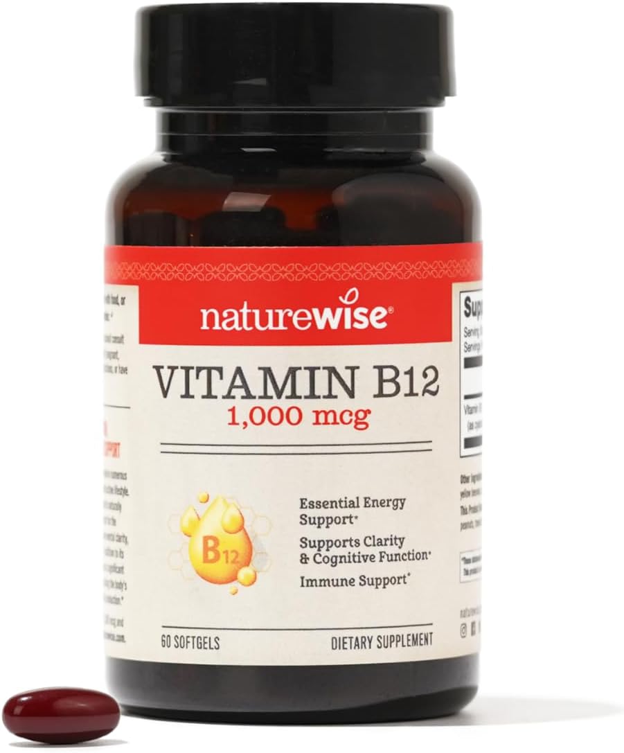 Naturewise Vitamin B12 1000 Mcg - Supplement For Supporting Energy Levels, Mental Clarity, Nervous System Health - Easy-To-Swallow, Soy And Gluten-Free, Non-Gmo - 60 Softgels[2-Month Supply]