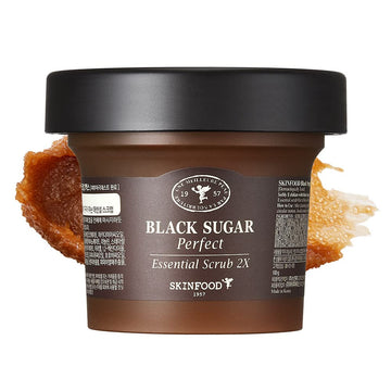 SKINFOOD Black Sugar Perfect Essential Scrub 2X 210g - Facial Exfoliating Massage Scrub w/o Irritation - Removes Blackheads & Dead Skin Cells - Sugar Scrub Body Exfoliator for Men & Women (7.4 fl.oz.)