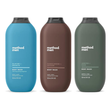 Method Men Body Wash Variety Pack - 3 Scents - Glacier + Granite, Sandalwood + Vetiver, Juniper + Sage - 18 Fl Oz Each