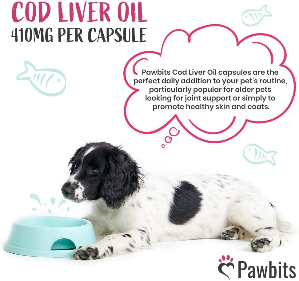 180 Cod Liver Oil Capsules for Dogs & Cats - (6 Months Supply) High Strength 410mg Gel Capsules to Support Joint, Skin and Coat Health - UK Manufactured :Pet Supplies