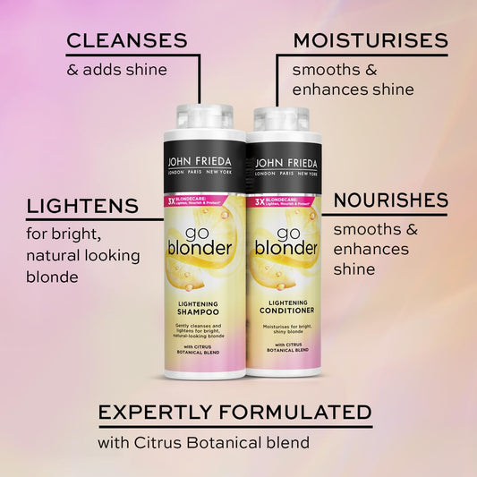 John Frieda Go Blonder Lightening Shampoo And Lightening Conditioner Duo Value Bundle Blonde Hair 2 X 500 Ml (Packaging May Vary)