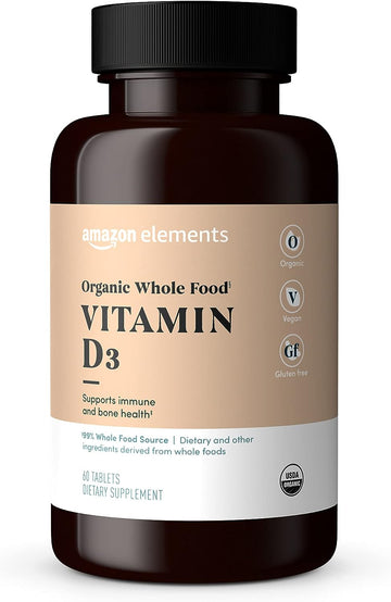 Amazon Elements Organic Whole Food Vitamin D3, 60 Tablets